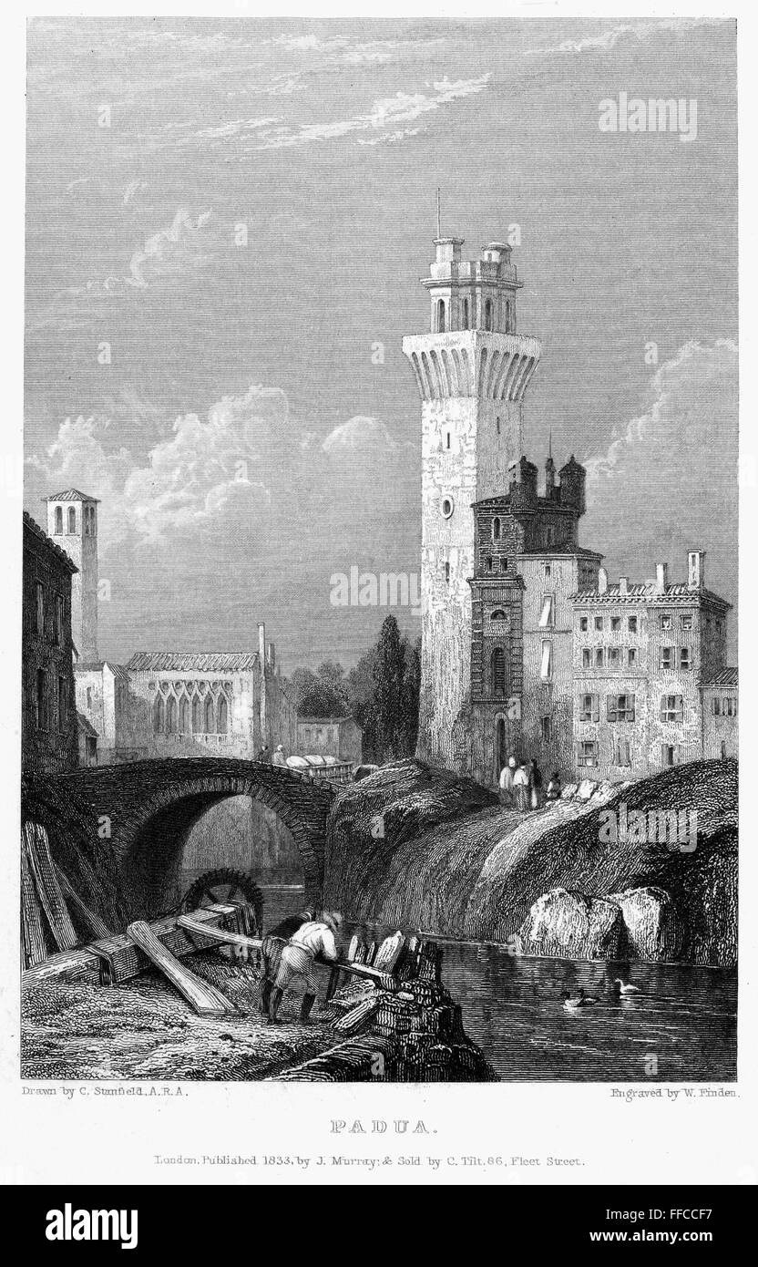 ITALY: PADUA, 1833. /nView of Padua, Italy. Steel engraving, English, 1833, by William Finden. Stock Photo