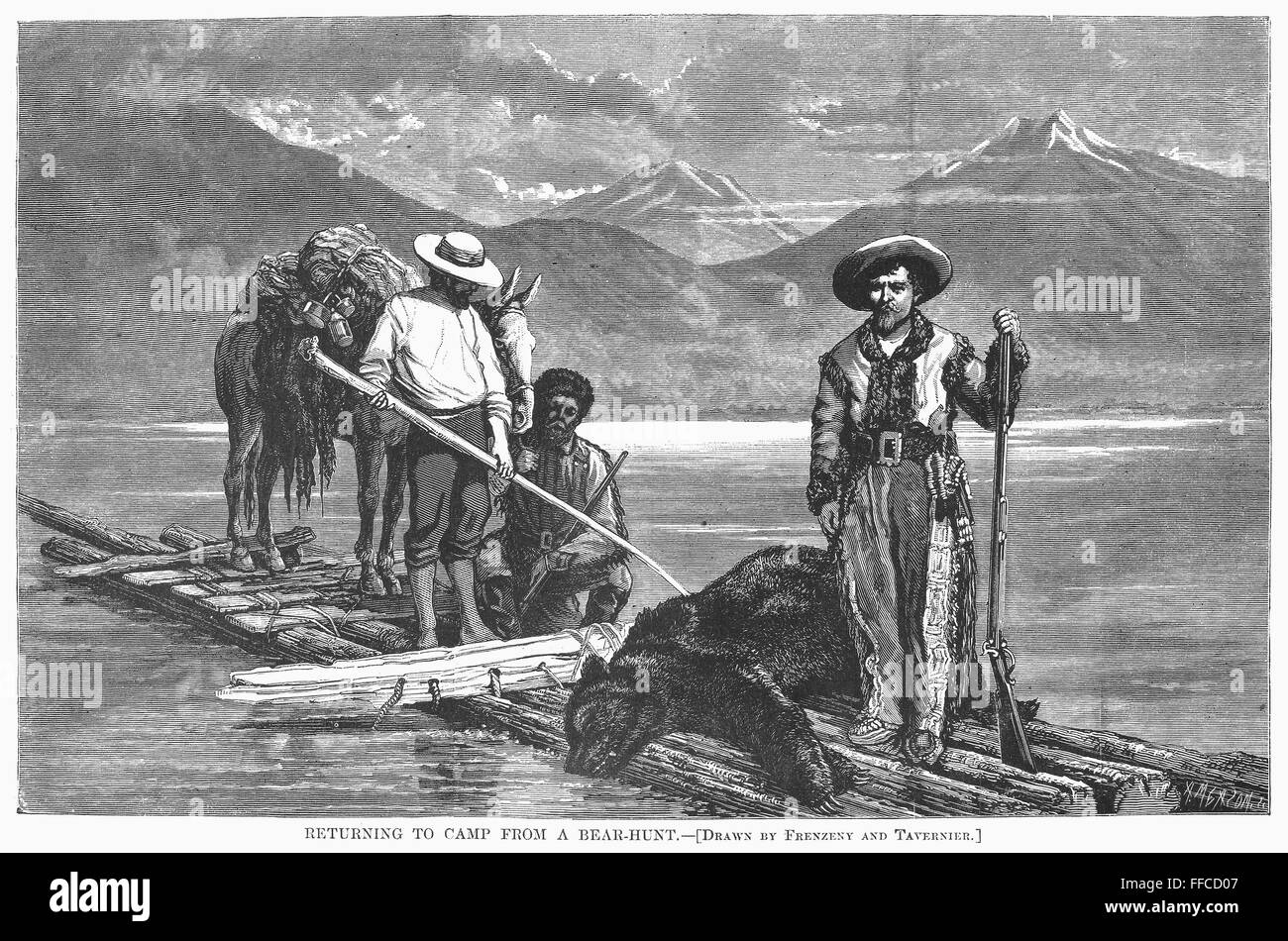 BEAR HUNT, 1875. /nA group of bear hunters returning to their camp in