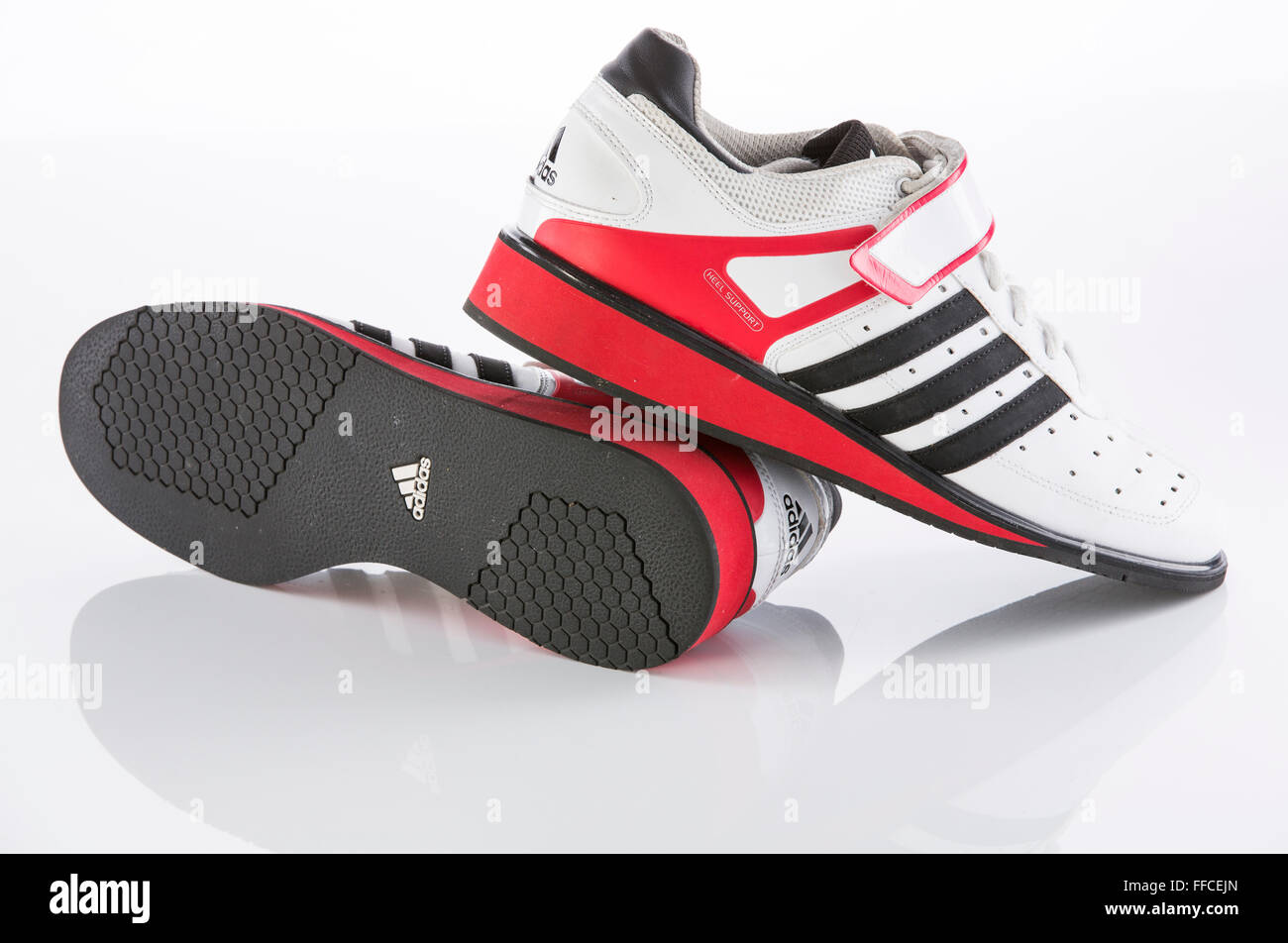 Adidas Olympic weightlifting shoes on a white background with a reflection  Stock Photo - Alamy