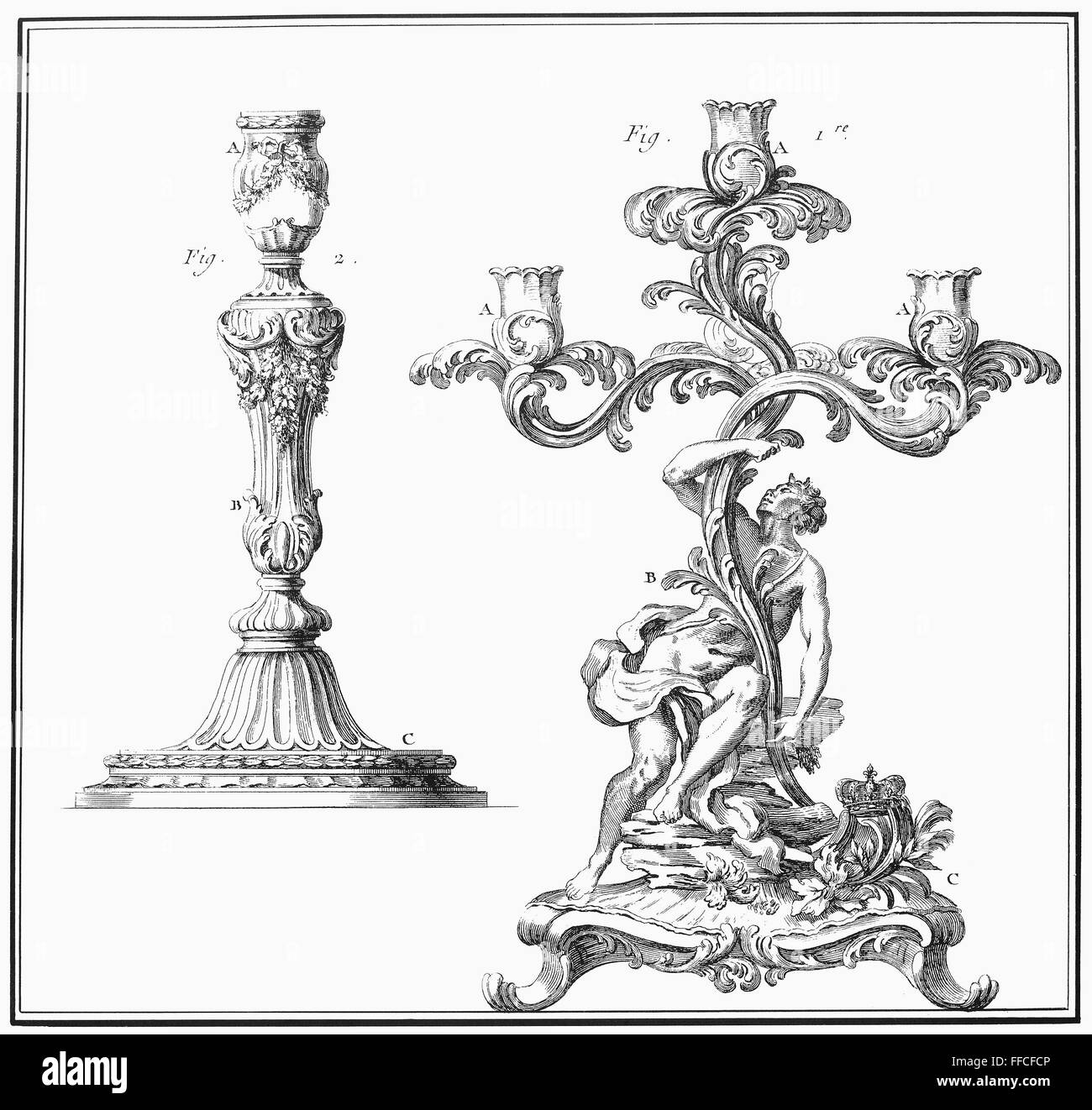 FRANCE: CANDLESTICKS. /nEngraved designs for silver candlesticks ...