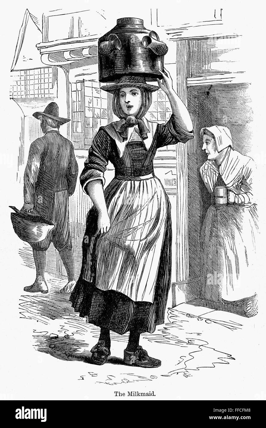 LONDON MILKMAID. /nLine engraving, 19th century Stock Photo Alamy