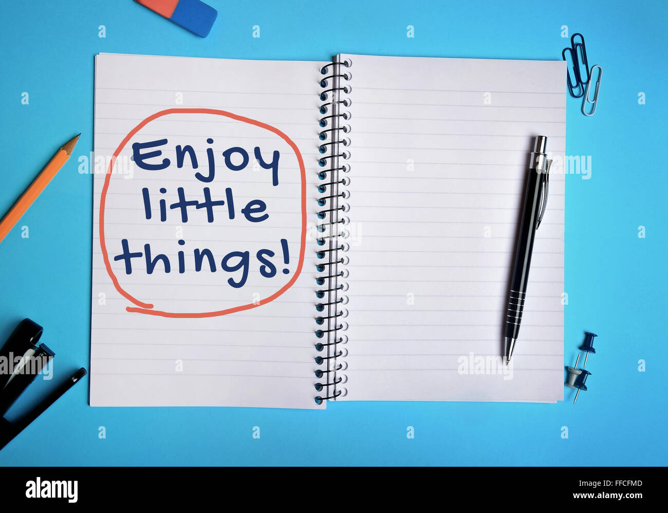 Enjoy the little things word on notebook page Stock Photo