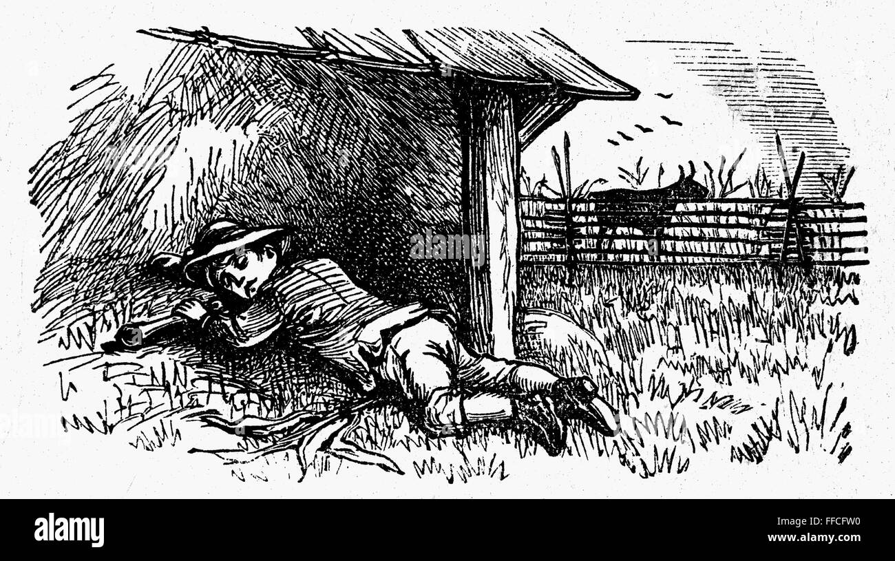 LITTLE BOY BLUE. /nWood engraving, late19th century, from an American edition of 'Mother Goose