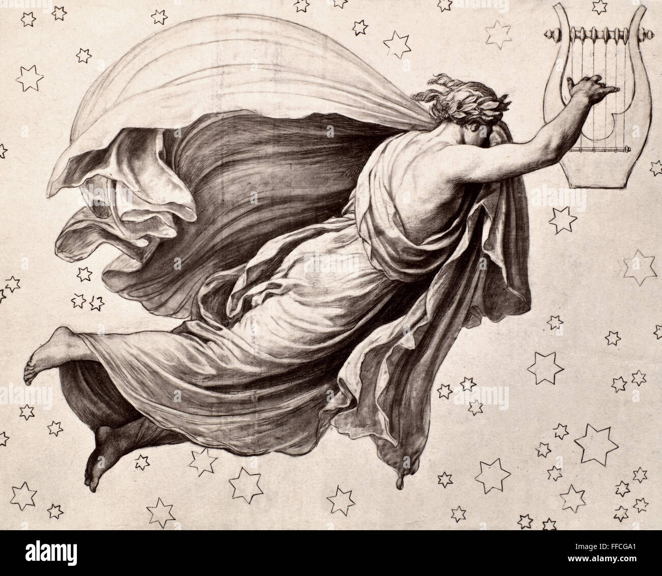 LYRE OF ORPHEUS. /nThe lyre of Orpheus placed among the stars. Drawing by Eduard von Engerth (1818-1897). Stock Photo