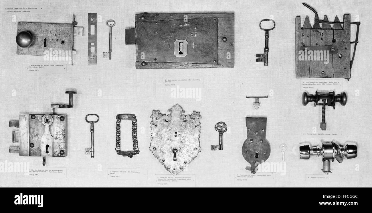 LOCKS AND KEYS. /n17th to 19th century locks and keys, and for scale, a