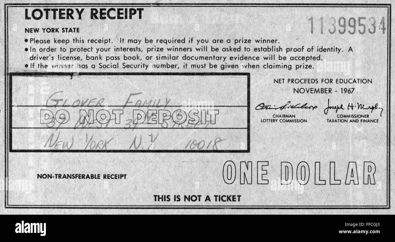 LOTTERY TICKET RECEIPT. /nNew York State, 1967. Stock Photo