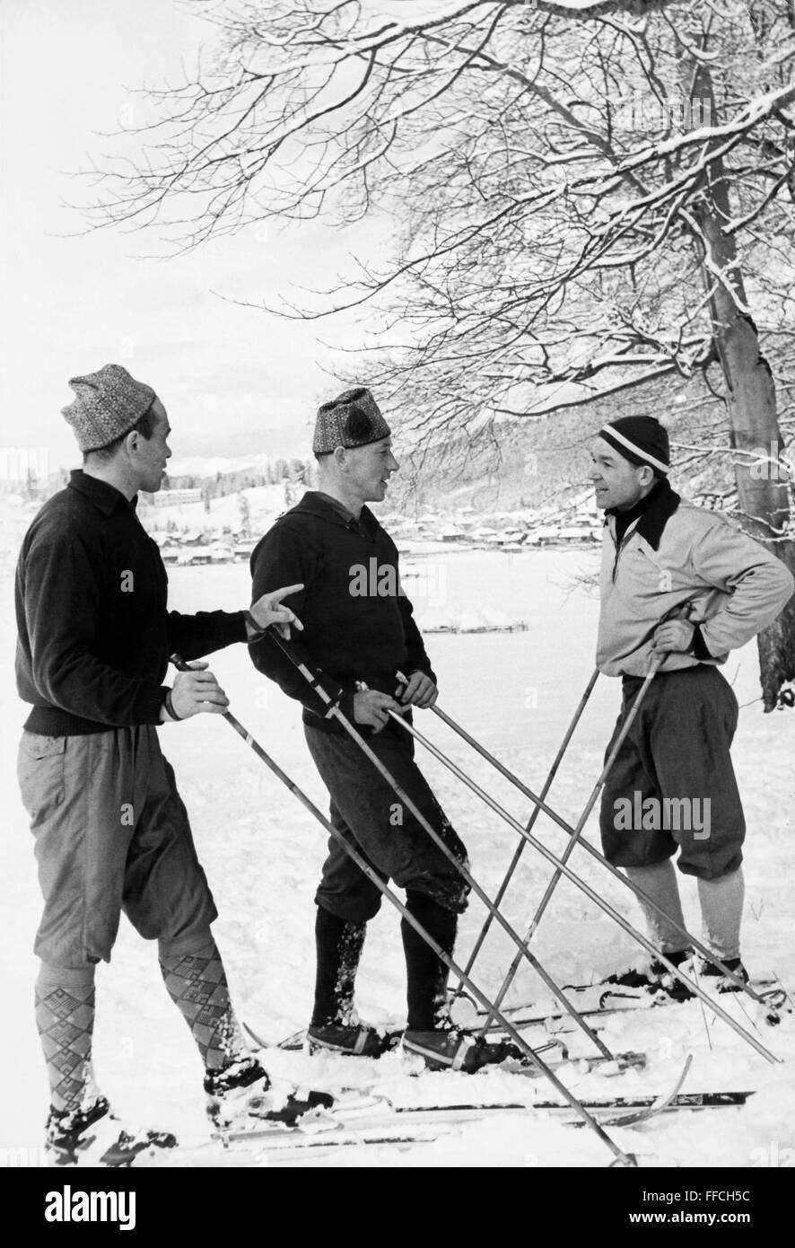 SOVIET OLYMPIC TEAM, 1960. /nMembers of the 1960 USSR Olympic skiing team. From left: Nikolay Anikin, Vladimir Kuzin, and Alexei Kuznetsov. Stock Photo