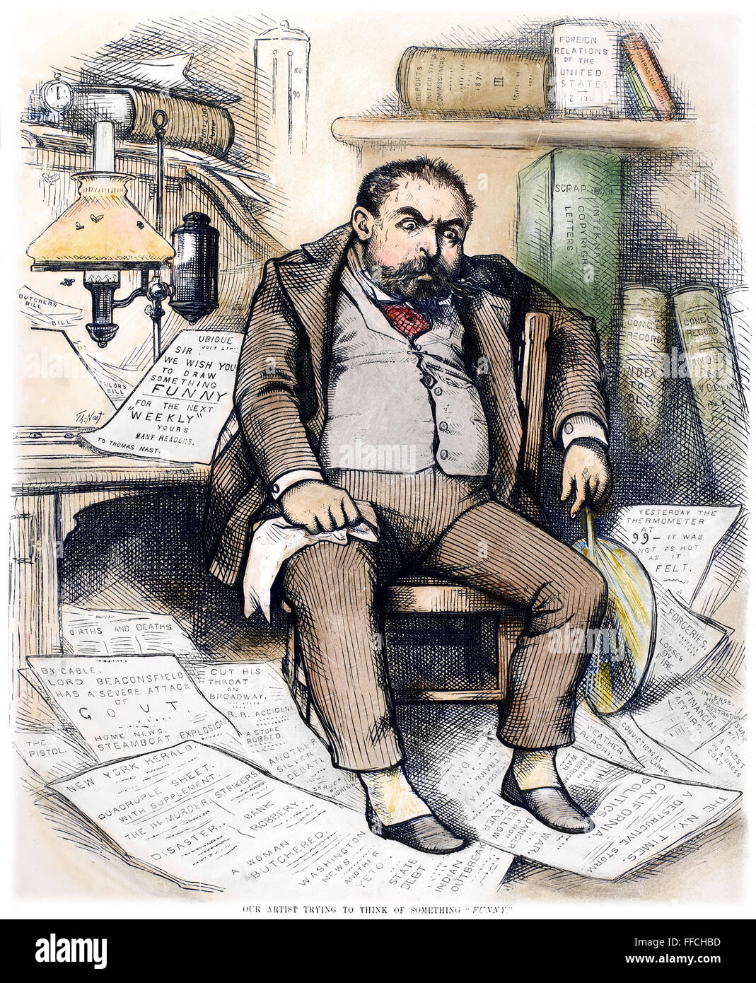 THOMAS NAST (1840-1902). /nAmerican cartoonist. Self-caricature, 1879. Stock Photo