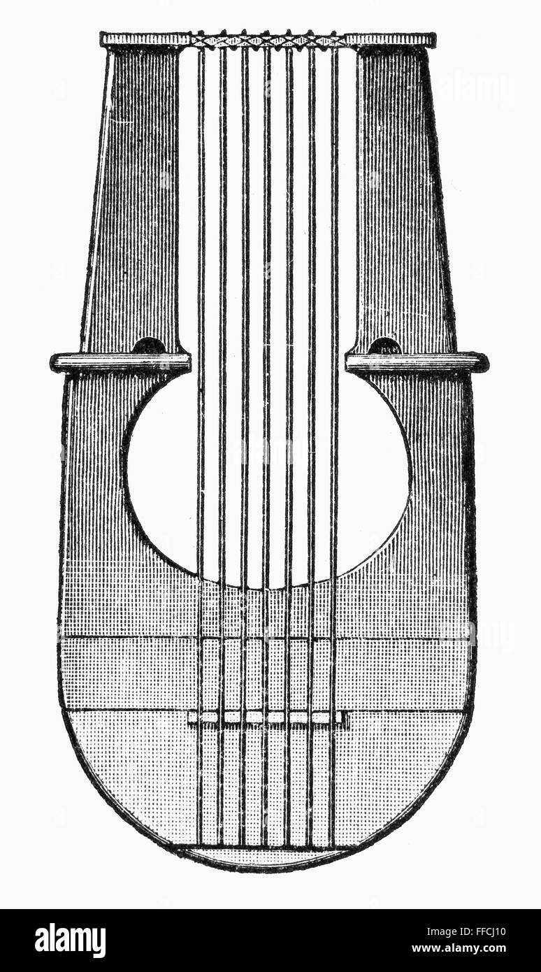 ANCIENT GREEK KITHARA. /nLine engraving, late 19th century Stock Photo