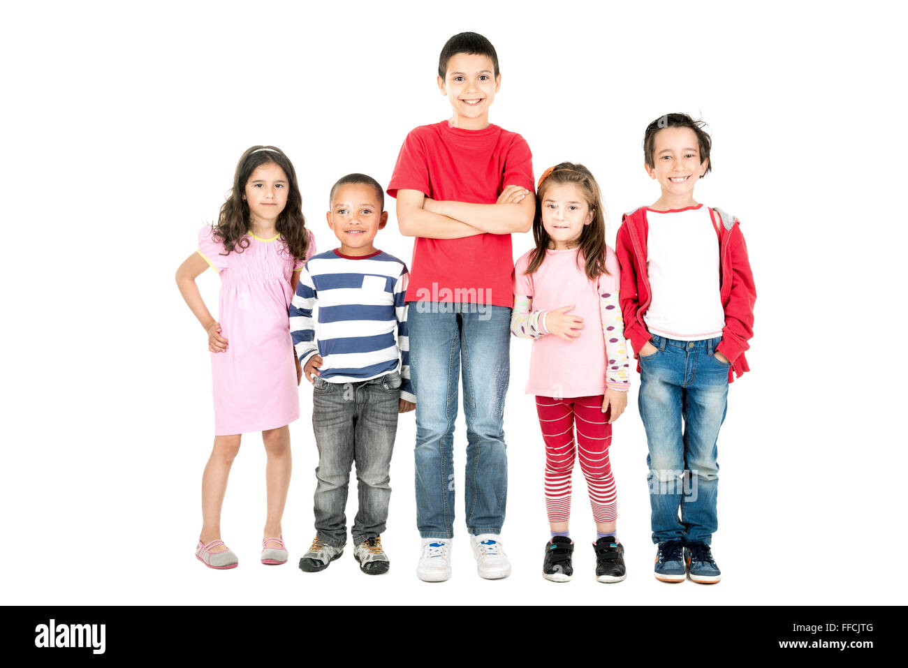 Group of happy children posing isolated in white Stock Photo