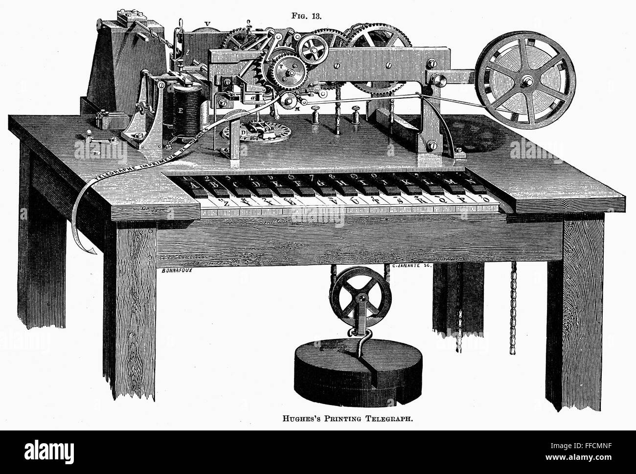 PRINTING TELEGRAPH, 1873. /nHughes' printing telegraph. Line engraving ...
