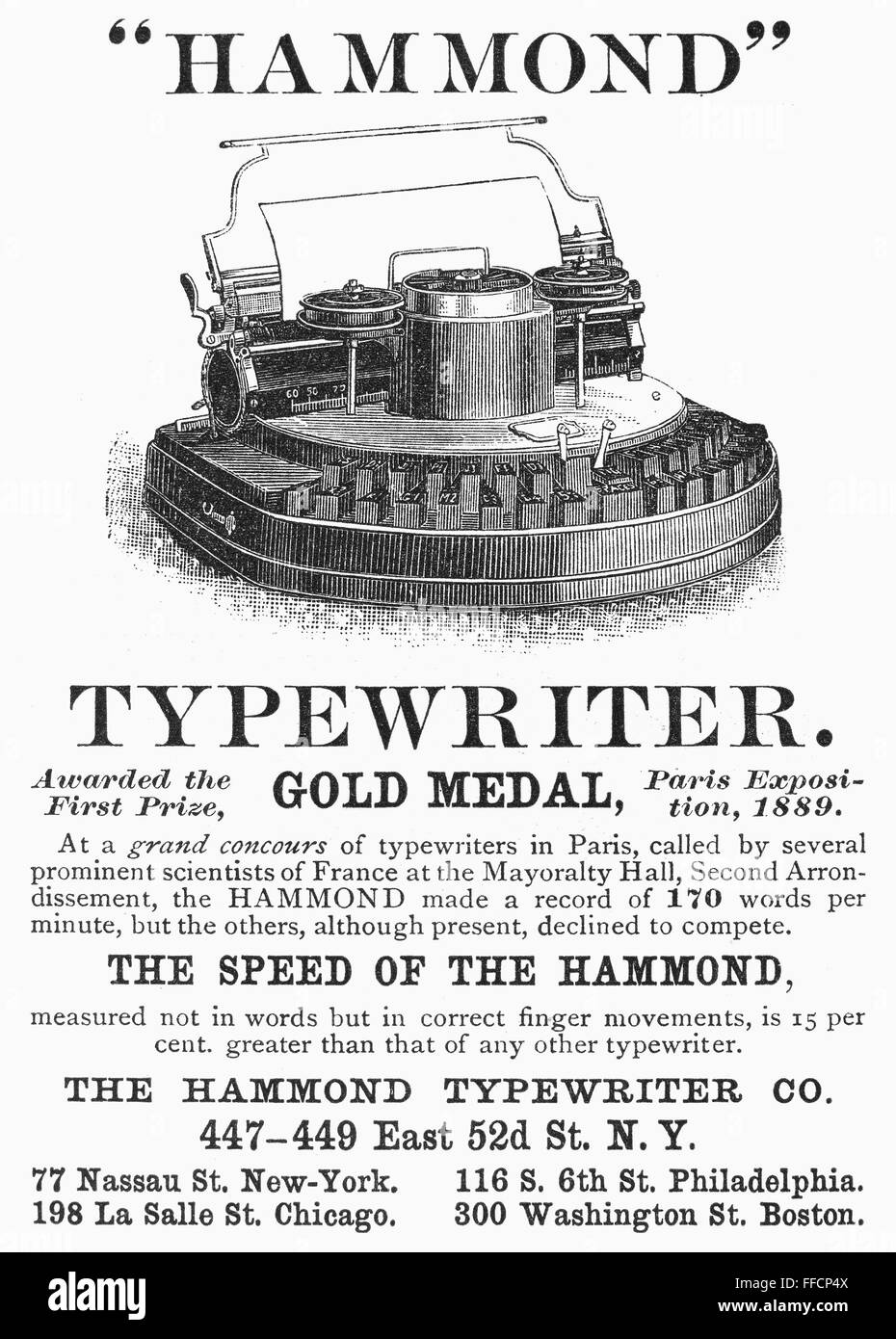 TYPEWRITER AD, 1890. /nAmerican magazine advertisement, 1890, for the