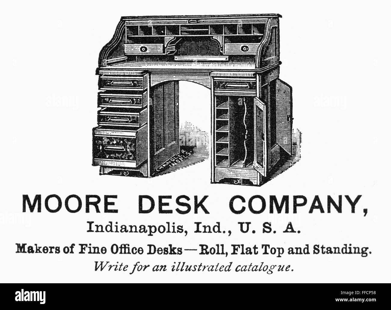 OFFICE DESK AD, 1890. /nAmerican magazine advertisement, 1890, for