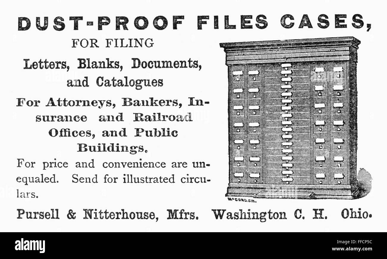 FILING CASE AD, 1887. /nAmerican magazine advertisement, 1887, for ...