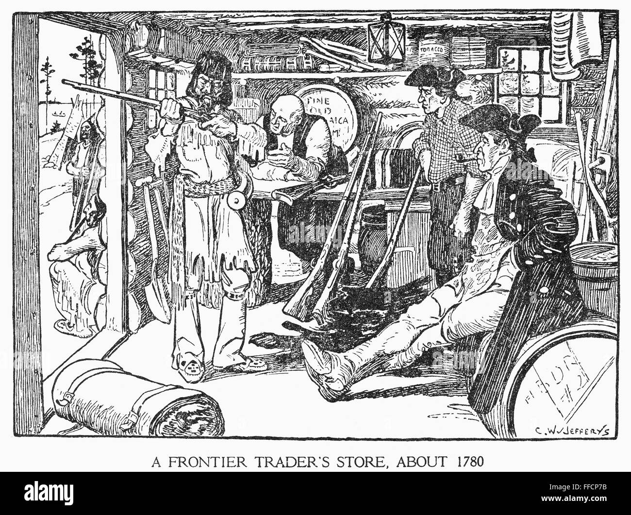 FRONTIER TRADING POST. /nA trading post on the colonial frontier