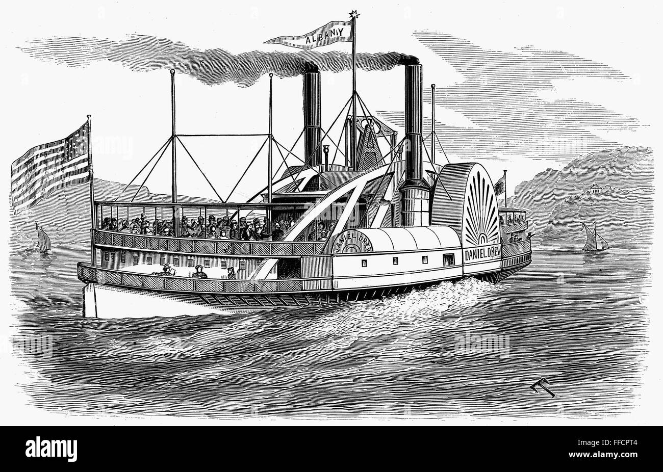 HUDSON RIVER STEAMBOAT. /nThe riverboat 'Daniel Drew' carrying