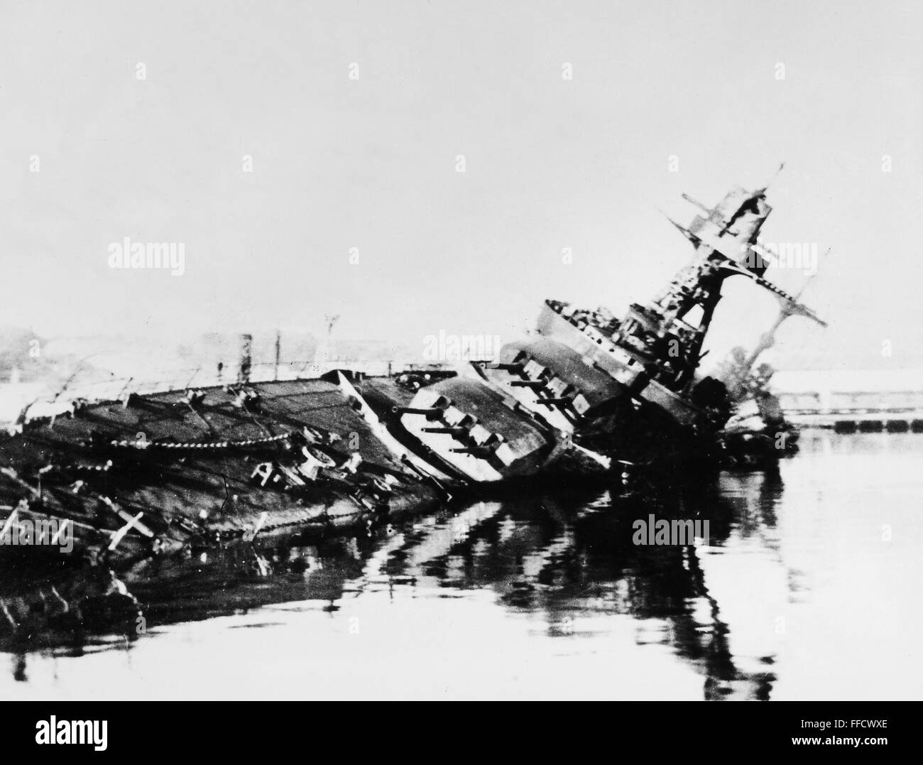 WORLD WAR II: FRENCH FLEET. /nThe cruiser 'Dupleix' laying in Toulon harbor, a remnant of the French fleet scuttled by the orders of the Vichy commander during the German occupation of southern France. Photographed 1943. Stock Photo