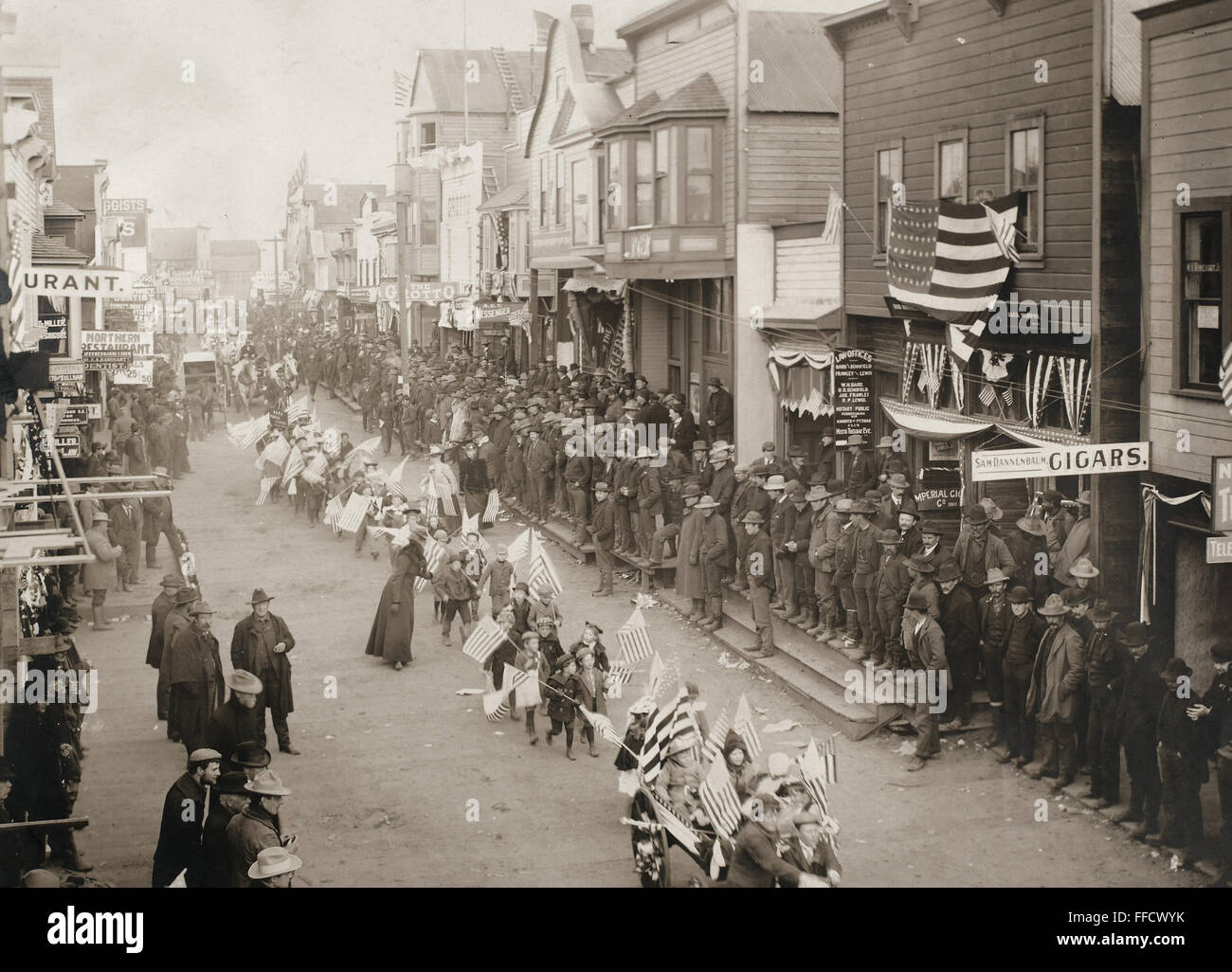 ALASKA JULY FOURTH, 1901. /nParade of public school children at Nome, Alaska, 4 July 1901 Stock