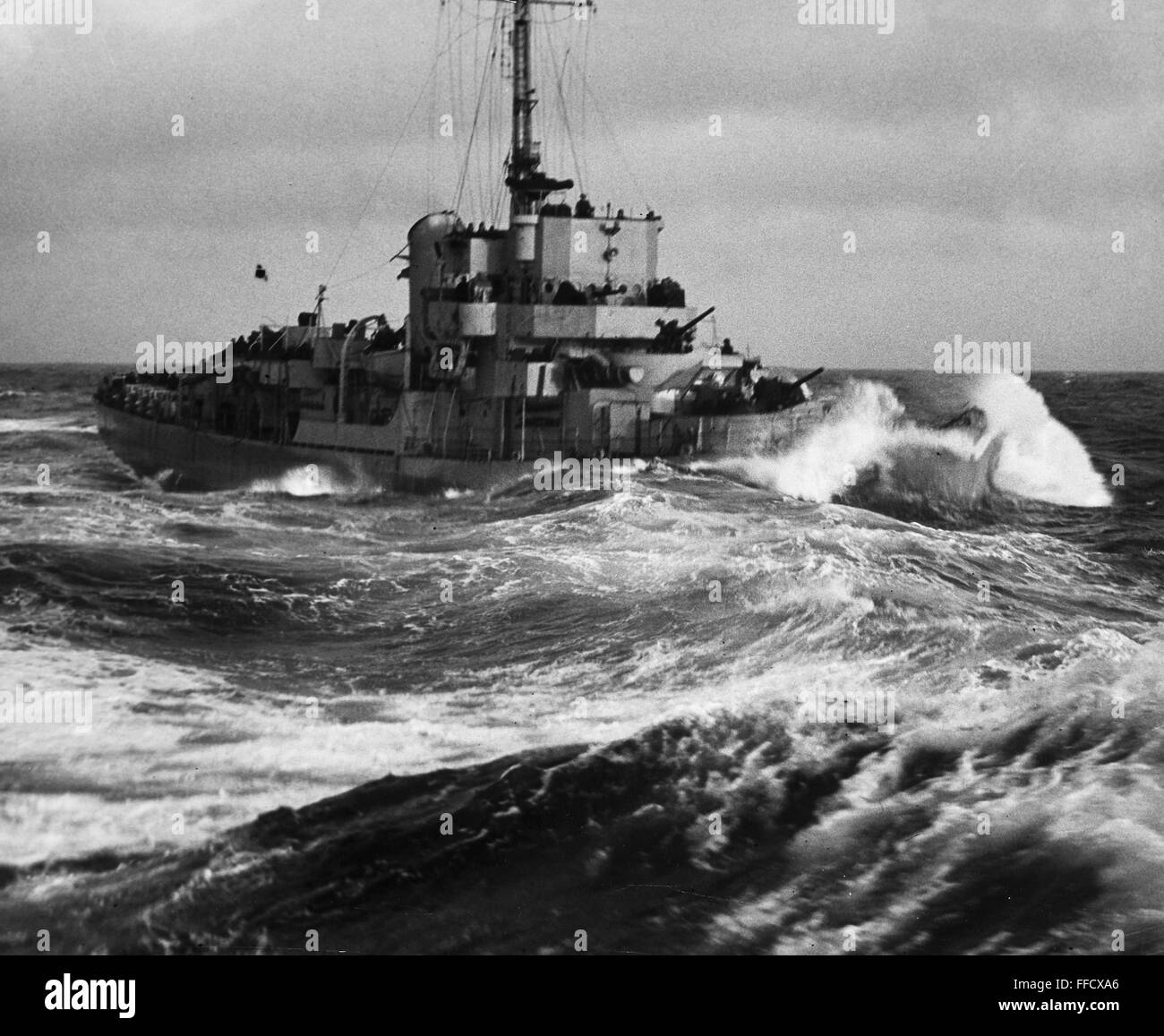 WORLD WAR II ESCORT SHIP. /nA U.S. Coast Guard destroyer in the North Atlantic escorting a