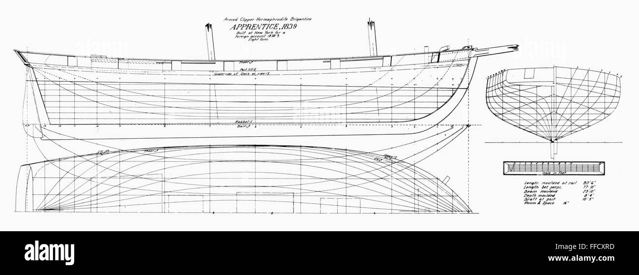 BRIGANTINE PLAN, c1839. /nLines of the eightgun clipper hermaphrodite
