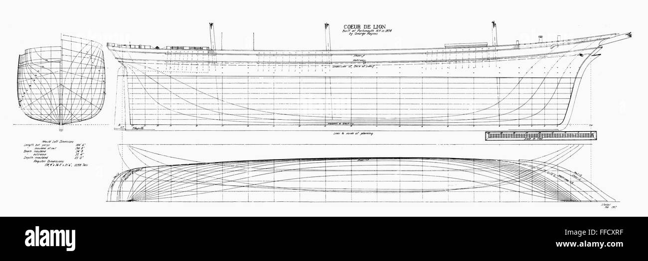 CLIPPER PLANS, 1854. /nLines of the medium clipper 'Coeur de Lion ...