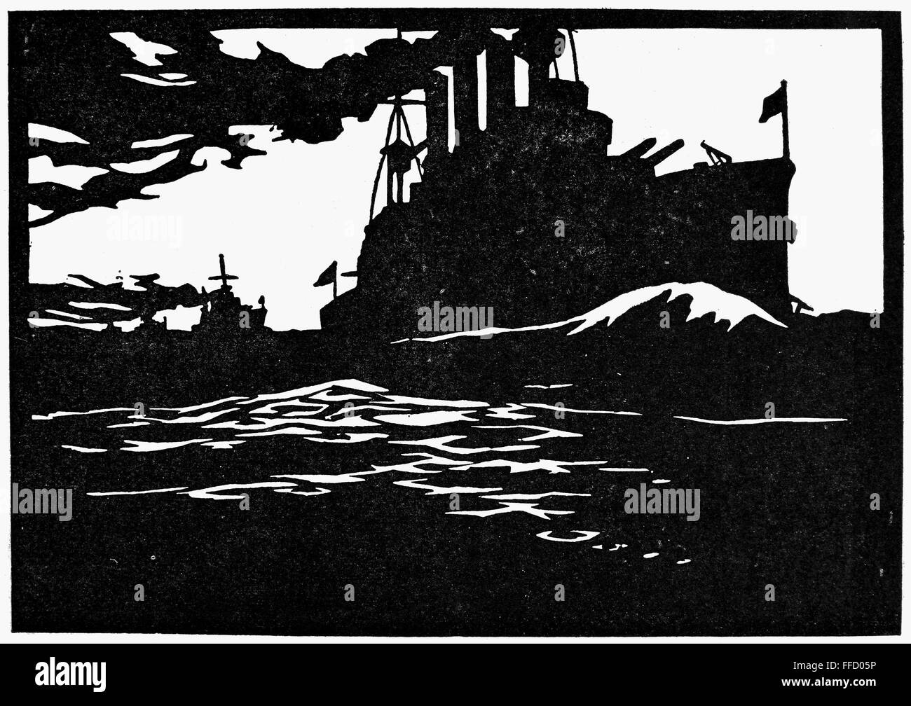 DIETERS: SHIP. /n'Our future lies upon the water.' 19th century silhouette by Hans Dieters. Stock Photo