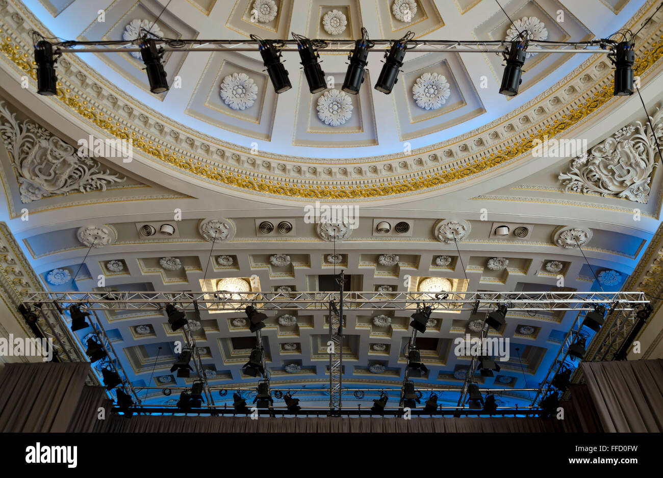 Part of the beautiful ceiling and lighting rig in the ballroom of the recently refurbished