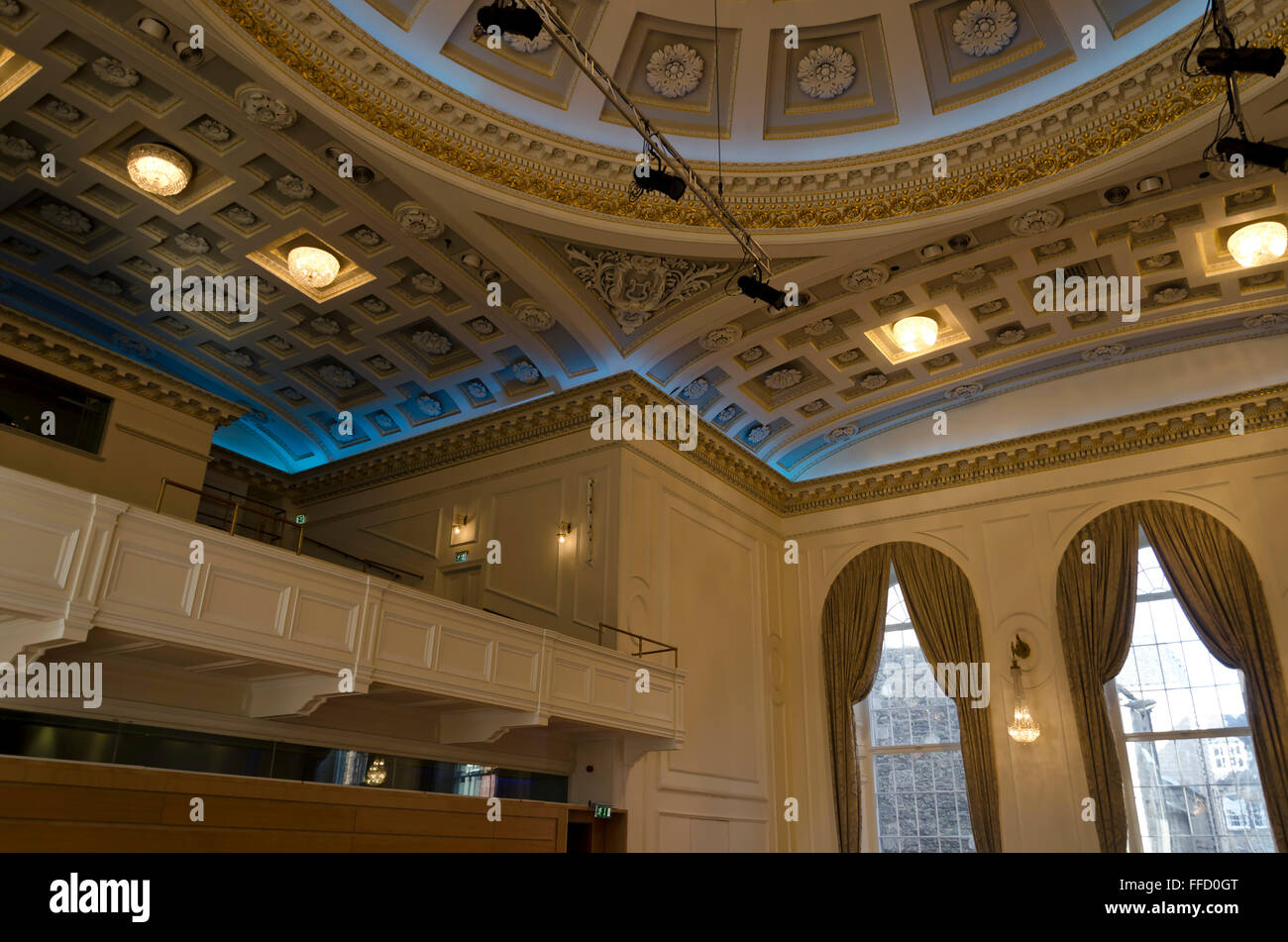 Part of the beautiful ceiling and lighting rig in the ballroom of the recently refurbished