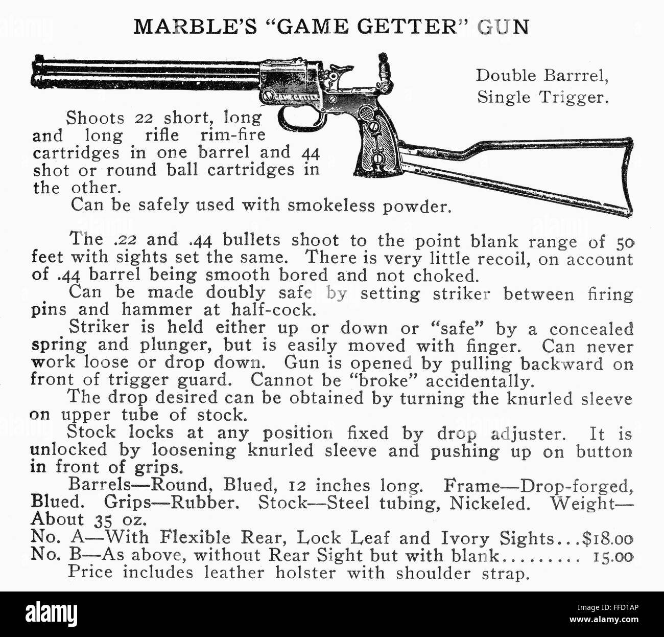 MARBLE'S 'GAME GETTER' GUN. /nShotgun with a detachable stock. American