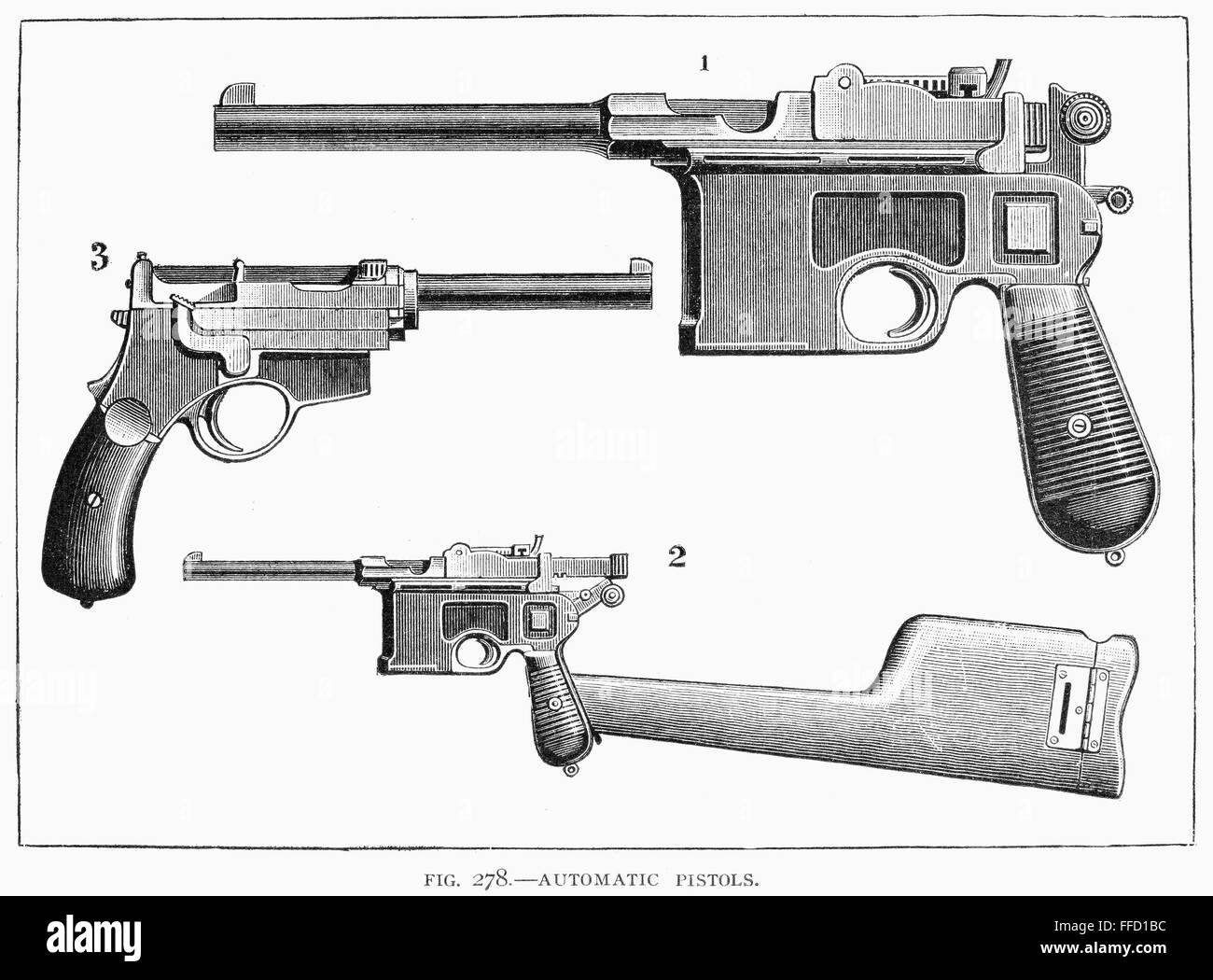 AUTOMATIC PISTOLS. /n1) Mauser pistol; 2) Mauser pistol with attachable