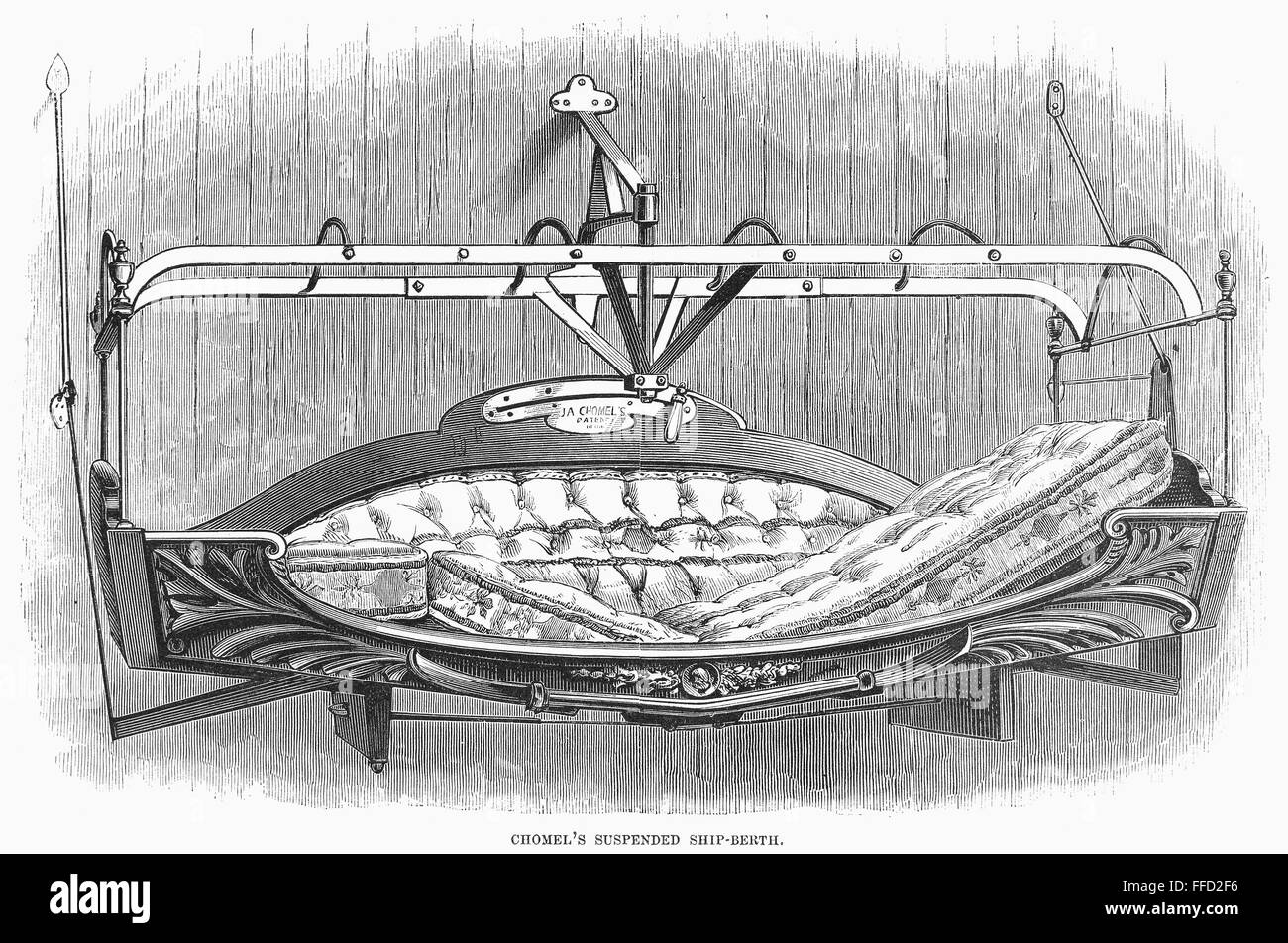 PASSENGER BERTH, 1874. /nA patented berth for first class steamship passengers. Wood engraving, American, 1874. Stock Photo