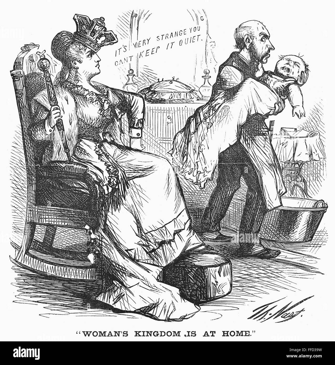 CARTOON: WOMEN'S RIGHTS. /n'Woman's kingdom is at home.' Wood engraving ...