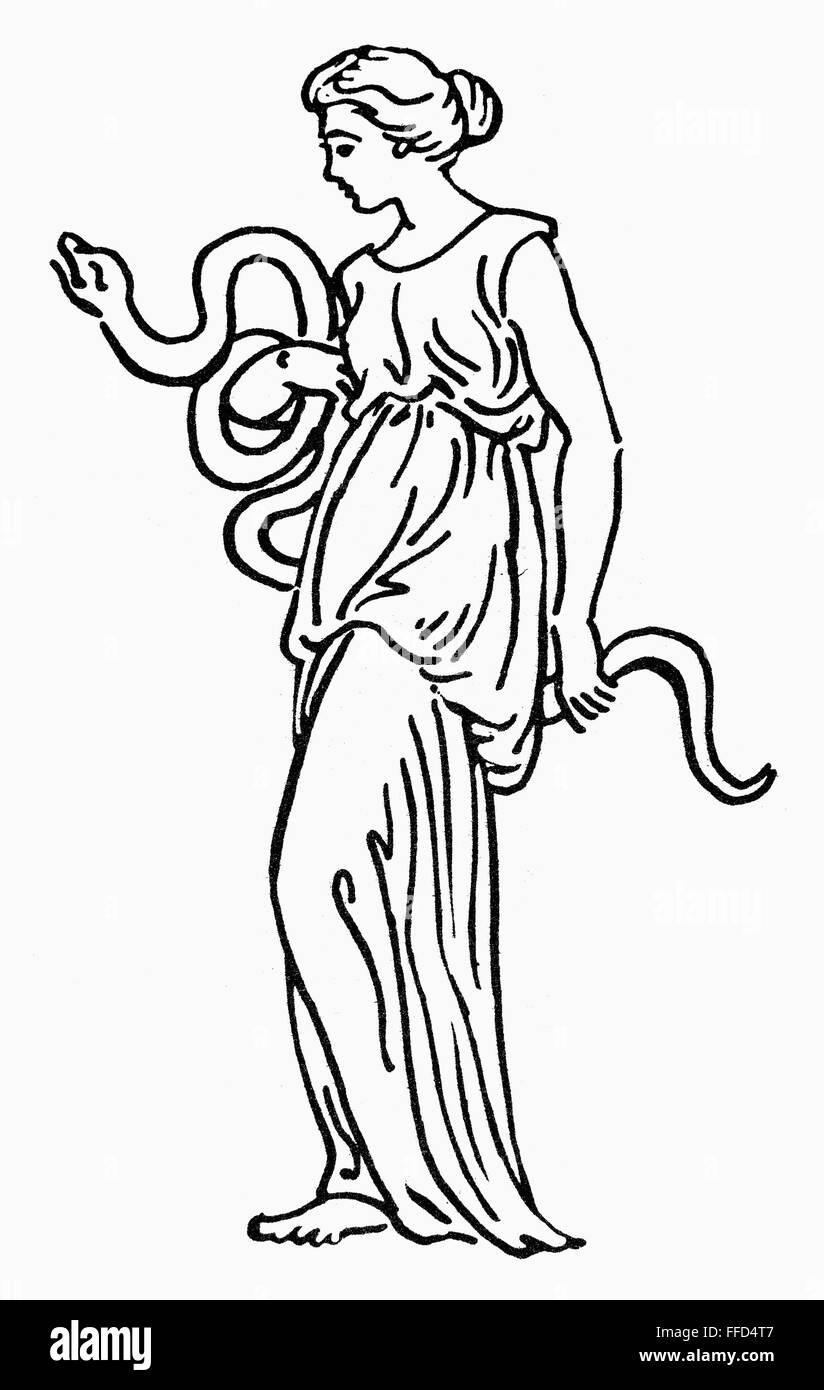 HYGEIA. /nGreek goddess of health. Line drawing. Stock Photo