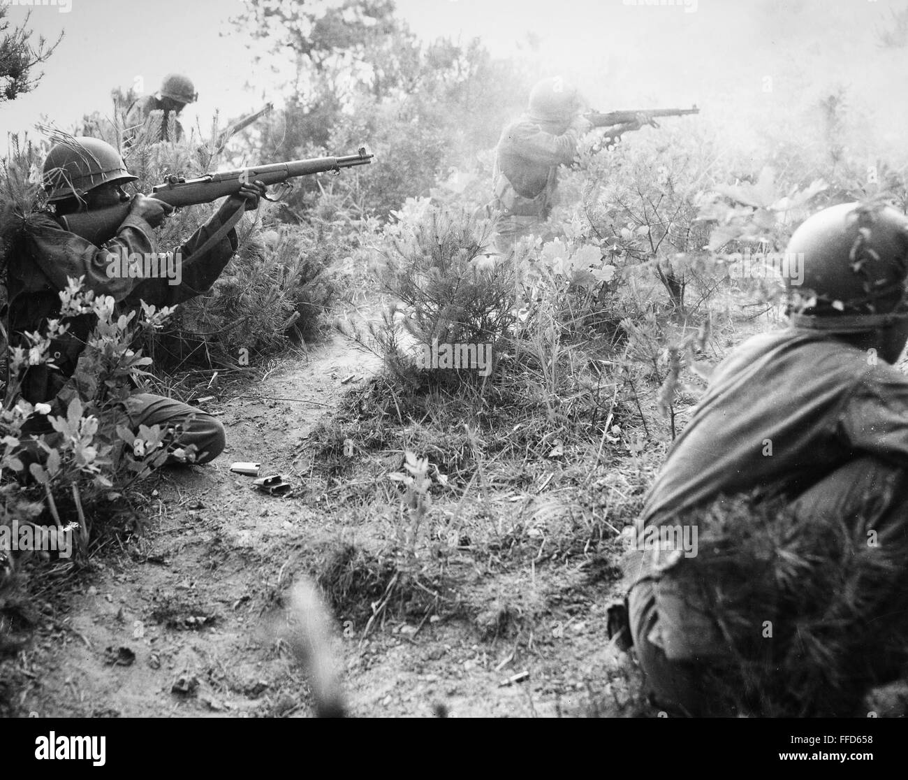 KOREAN WAR: MOCK BATTLE. /nSoldiers of the 5th RCT, U.S. 24th Infantry ...
