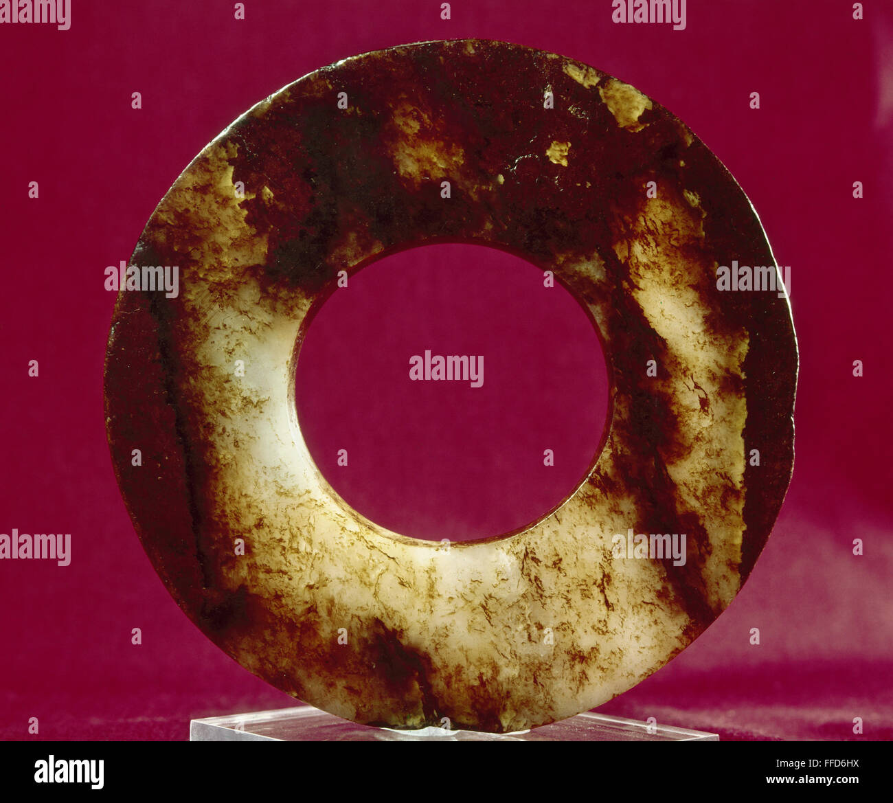 CHINA: JADE DISK. /nJade disk in the shape of 'pi,' late Shang Dynasty (c1766-c1122 B.C.), China. Stock Photo
