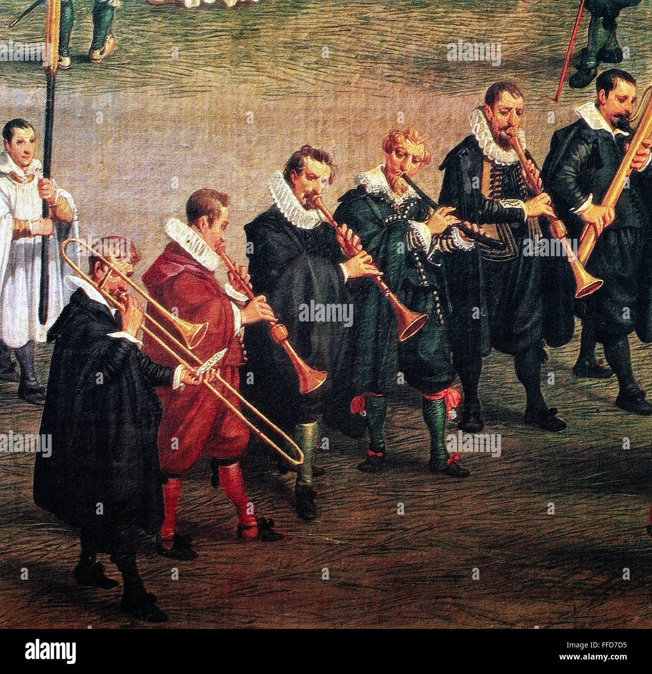 MUSICIANS, c1600. /nA Spanish wind ensemble. Detail of a painting, c1600. Stock Photo
