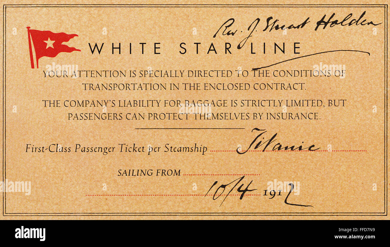 TITANIC FIRST CLASS TICKET. /nFirst class ticket for the Titanic held