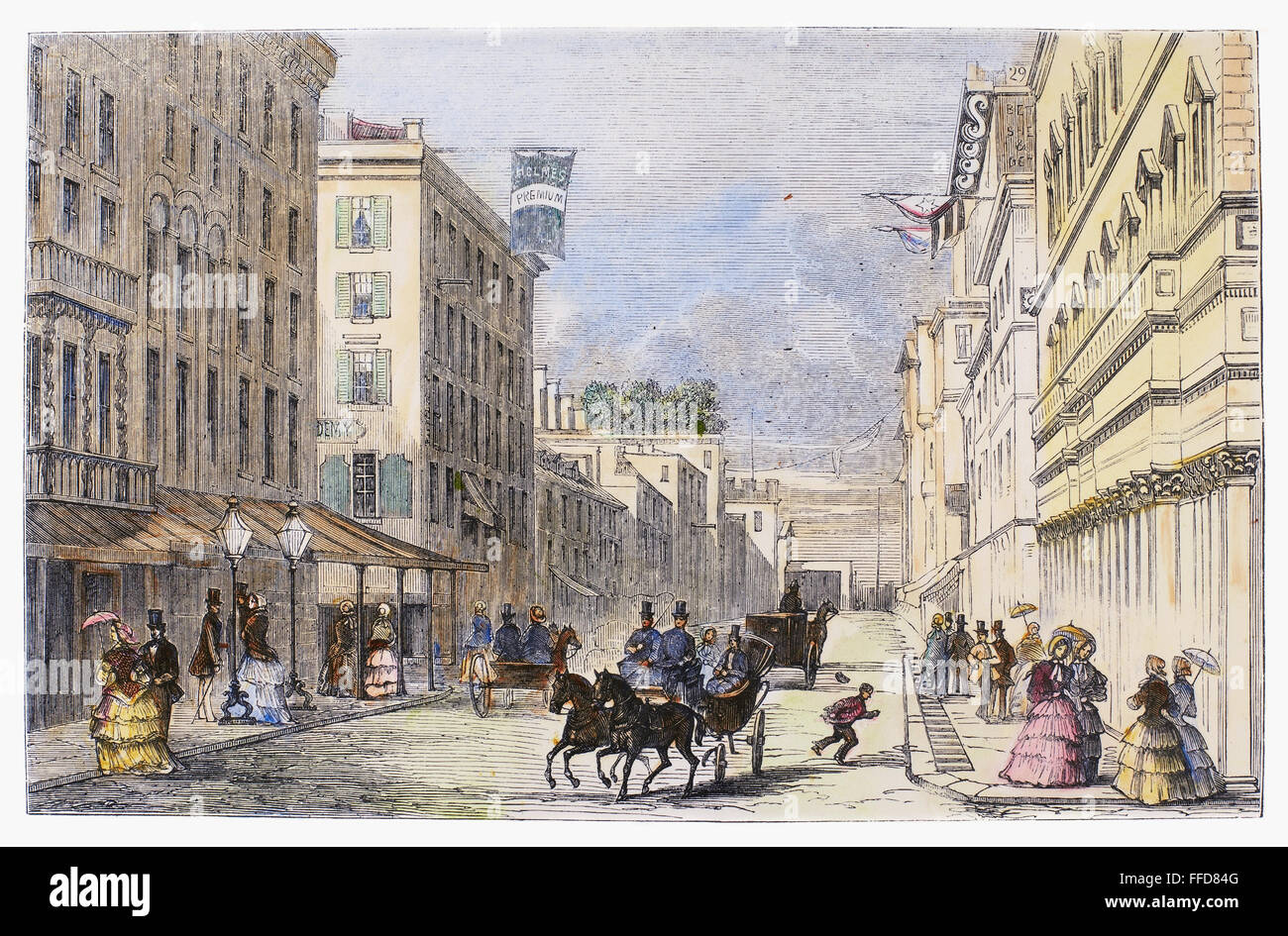 BALTIMORE, 1856. /nStreet scene in Baltimore, Maryland. Wood engraving, English, 1856. Stock Photo
