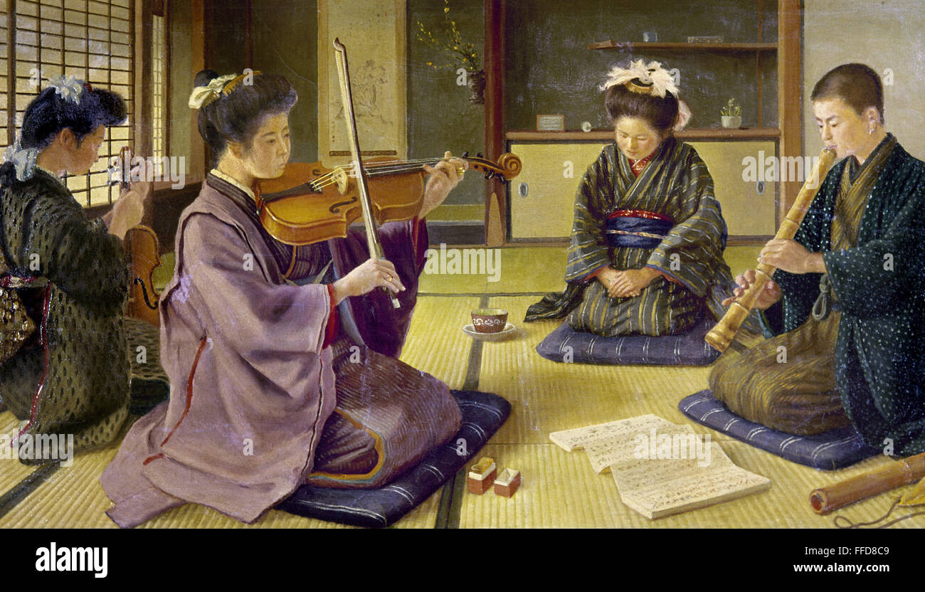 JAPAN: CONCERT, c1910. /nConcert using Western instruments. Painting ...