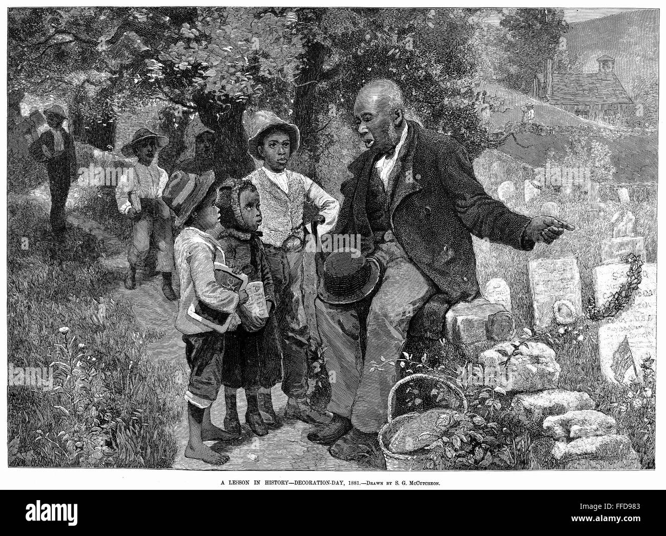 MEMORIAL DAY, 1881. /nA lesson in history on Decoration Day (Memorial Day). Wood engraving, 1881