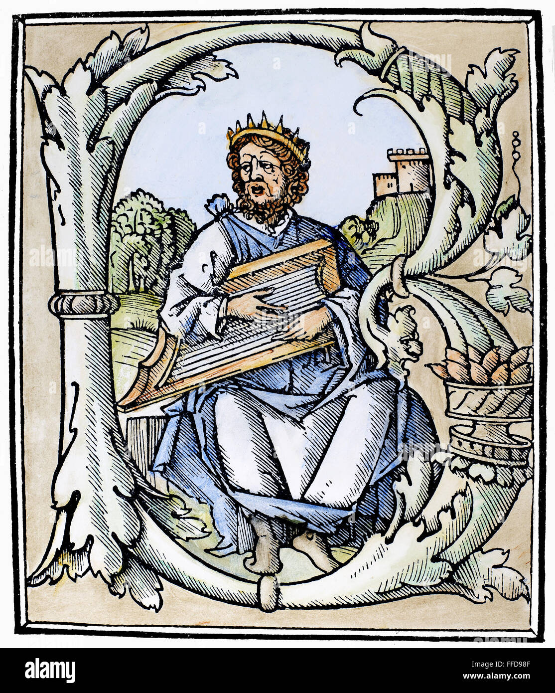 KING DAVID (d. 973 B.C.). /nKing of Judah and Israel. Woodcut, Venice, Italy, 1507. Stock Photo