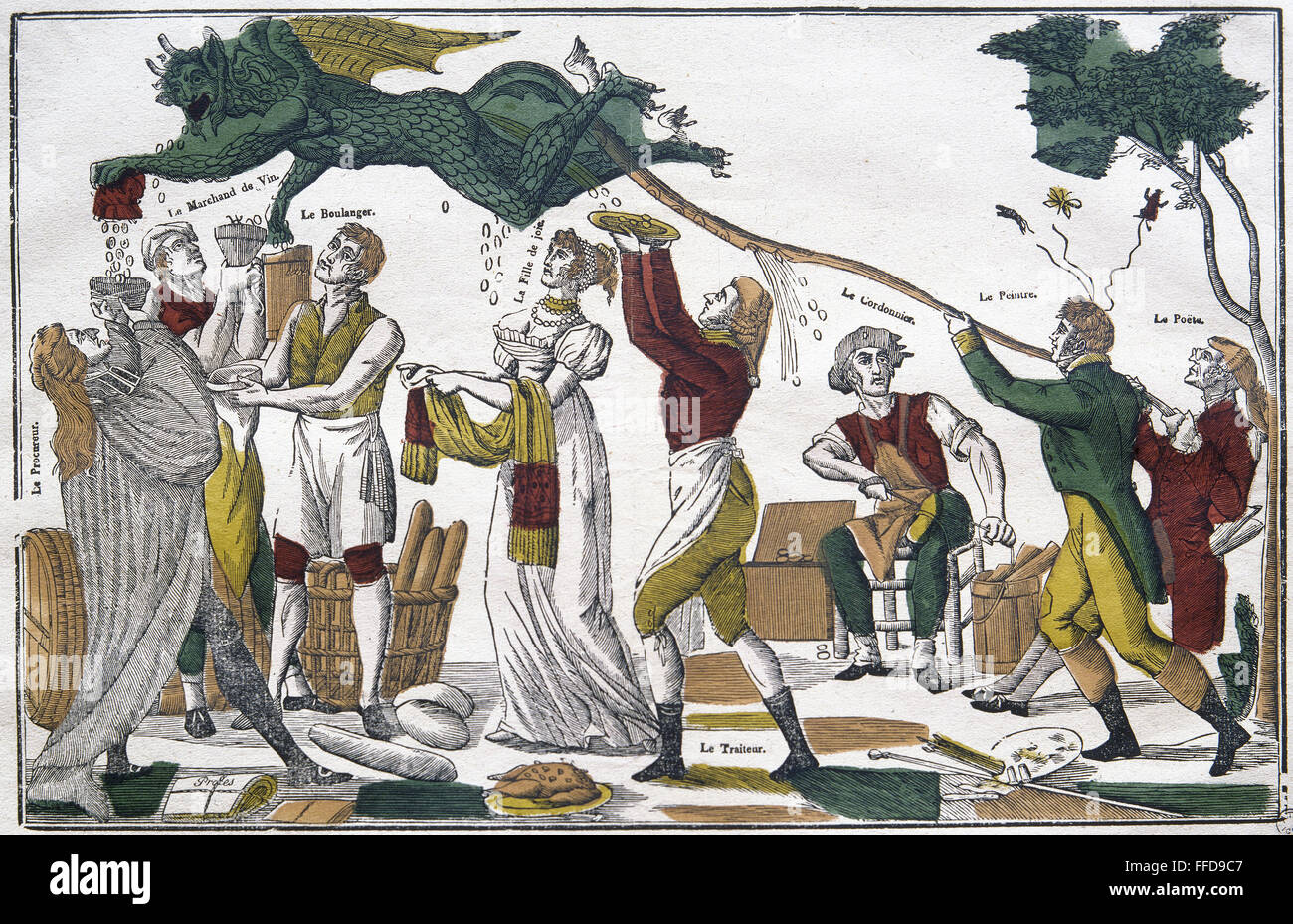 FRANCE: DEVIL OF MONEY. /n'The Great Devil of Money.' Stencil-colored wood engraving, c1808-1812, from 'Images d'Epinal,' produced by the publisher Jean-Charles Pellerin at Epinal, France. Stock Photo