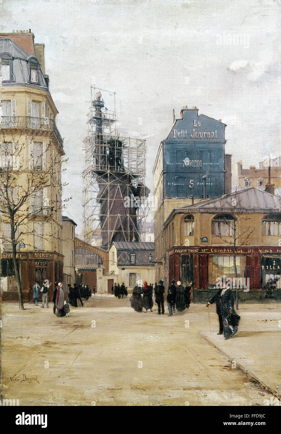 STATUE OF LIBERTY, c1884. /nStatue of Liberty in scaffold outside the Foundry, Rue de Chazelles, Paris, France. Oil on canvas, c1884, by Victor Dargaud. Stock Photo