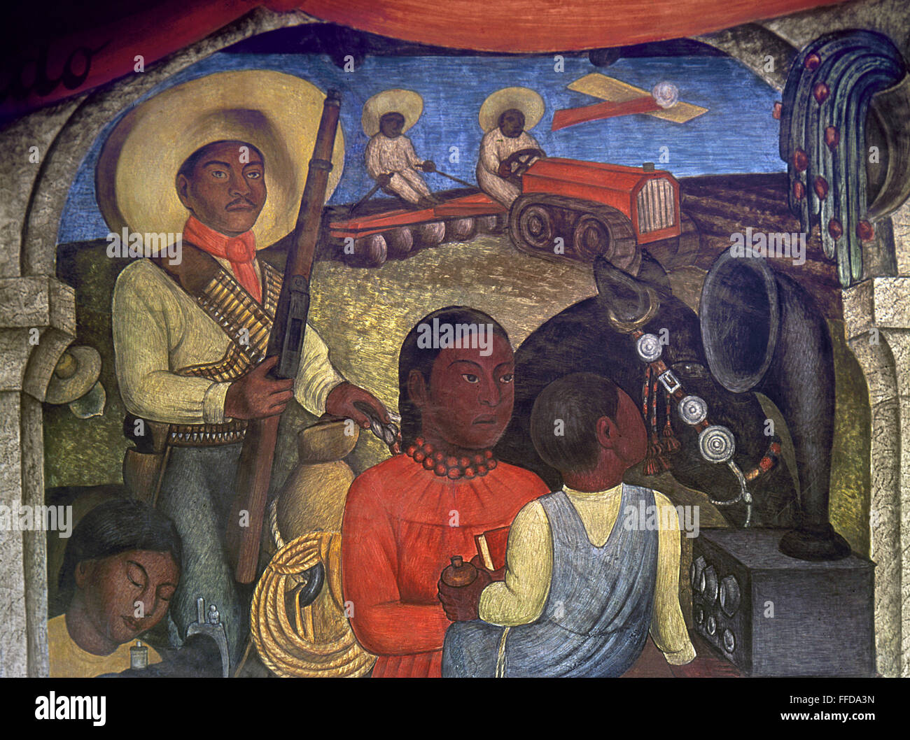 RIVERA: REVOLUTION, 1926. /n'Completion of the Agrarian Revolution.' A school formed after the Mexican Revolution. Detail from a mural by Diego Rivera at the Ministry of Education in Mexico City, 1926. EDITORIAL USE ONLY. Stock Photo