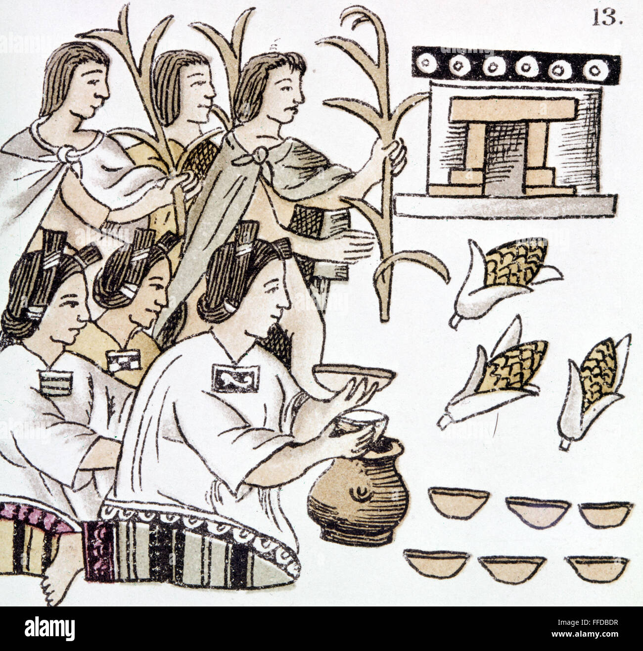 AZTEC HARVEST CEREMONY./nDrawing from the Codex Florentino, c1540, a ...