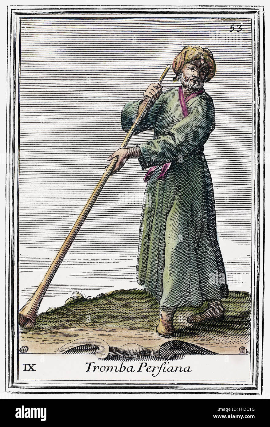 PERSIAN TRUMPET, 1723. /nCopper engraving, 1723, by Arnold van Westerhout Stock Photo Alamy