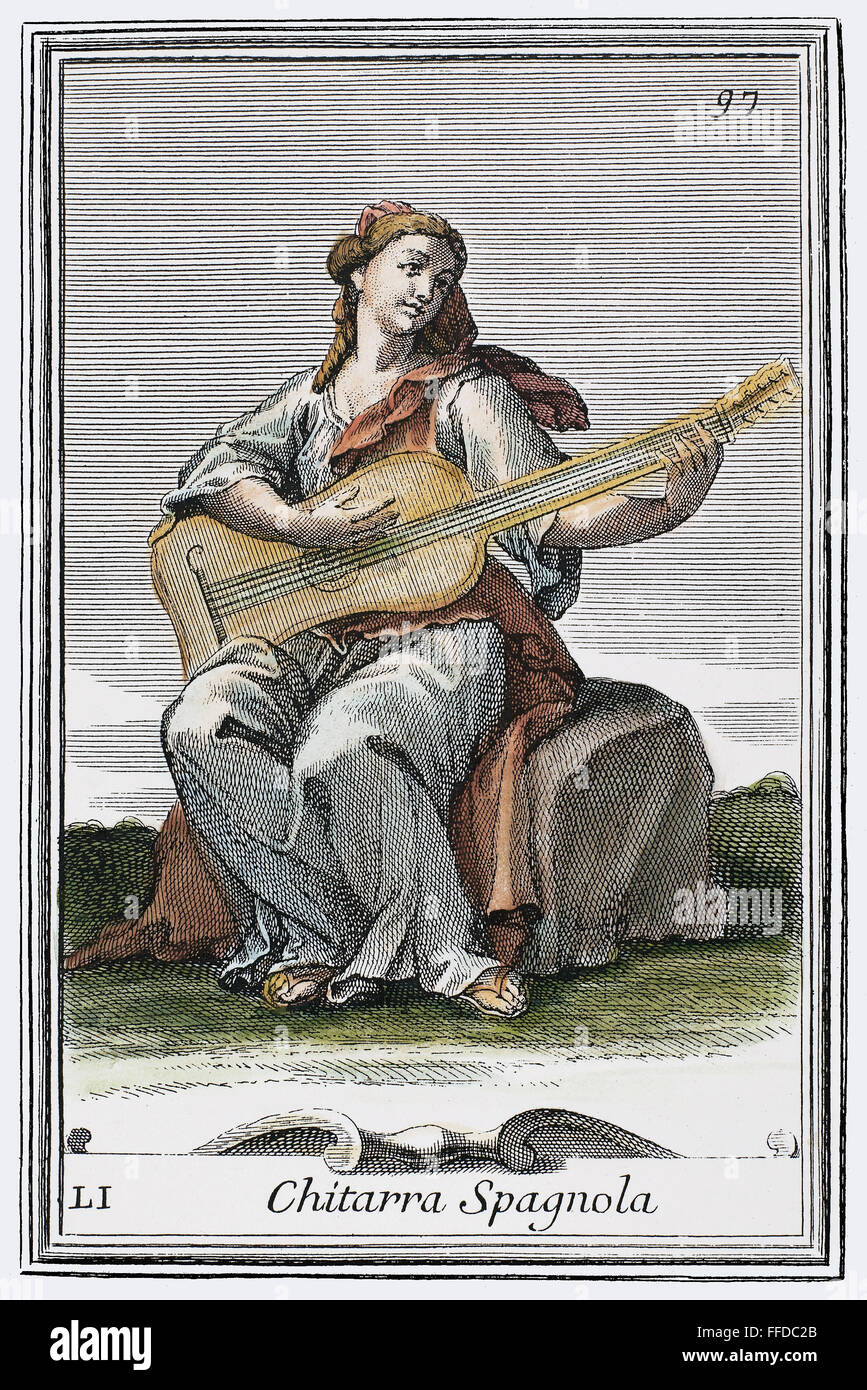 GUITAR, 1723. /nThe Spanish guitar. Copper engraving, 1723, by Arnold van Westerhout. Stock Photo