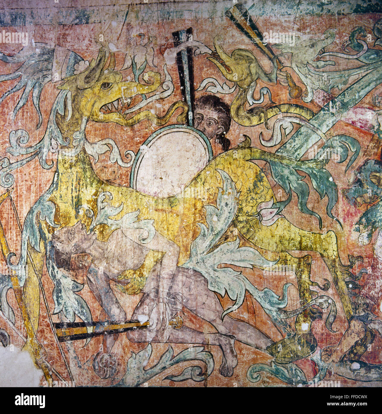 MEXICO IXMIQUILPAN FRESCO. /nFresco painting depicting a battle scene