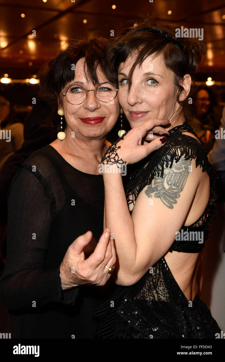 Berlin, Germany. 11th Feb, 2016. Monika Hansen and Meret Becker attending the Opening Party of the 66th Berlin International Film Festival/Berlinale 2016 at Berlinale Palast on February 11, 2016 in Berlin, Germany. Credit:  dpa/Alamy Live News Stock Photo