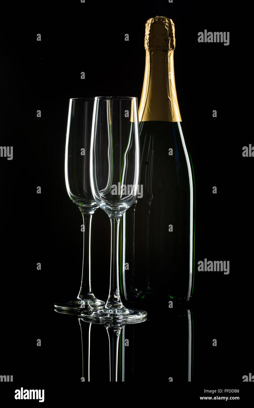 champagne glasses with bottle Stock Photo